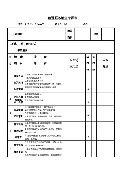监理服务检查考评表