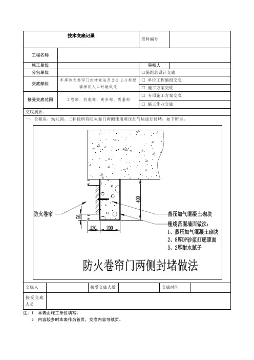 防火卷帘门封堵及人孔封堵技术交底