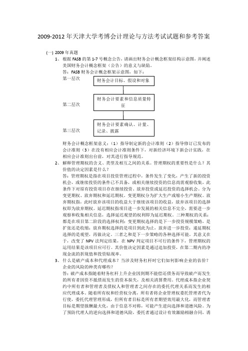 2009-2012年天津财经大学考博试题会计理论与方法及其参考答案
