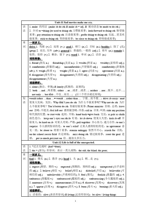 九年级期末复习提纲 11-14