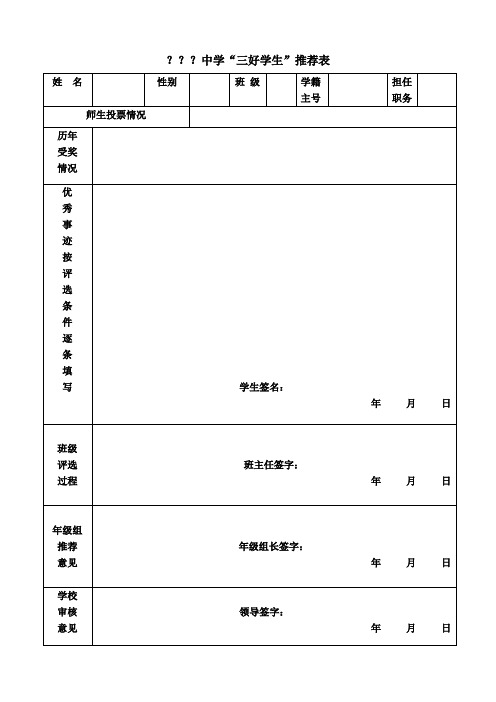 三好学生、优秀团员、优秀学生干部推荐表