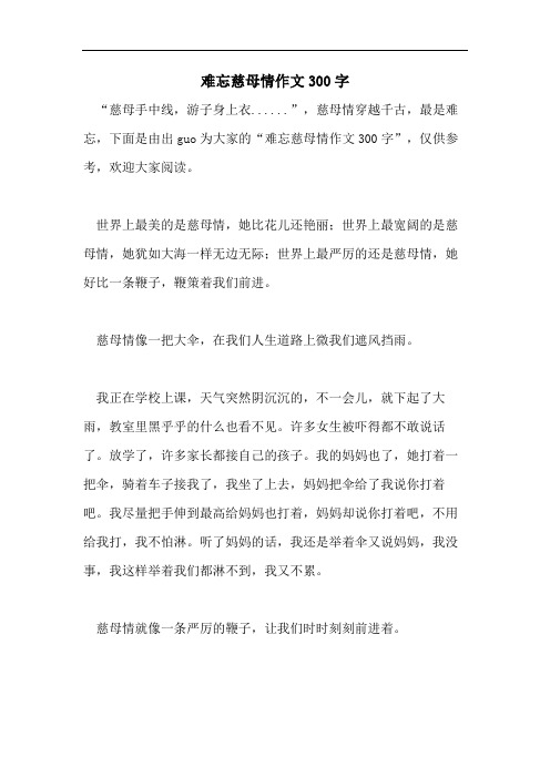 难忘慈母情作文300字