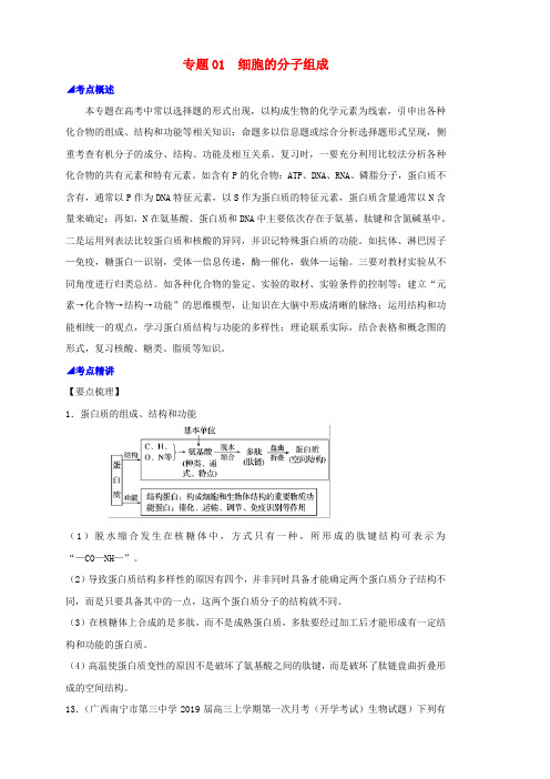 2019高考生物 核心考点特色突破 专题01 细胞的分子组成