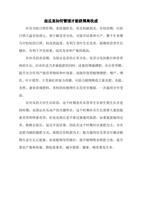 丝瓜怎如何管理才能获得高收成
