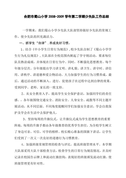 08-09学年第二学期少先队工作总结