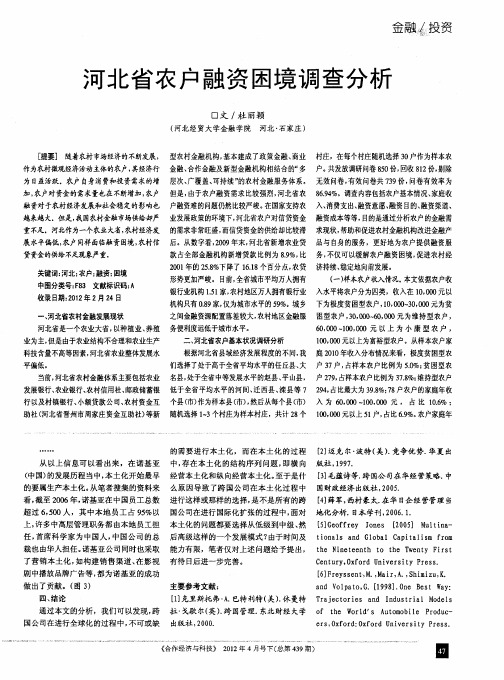 河北省农户融资困境调查分析
