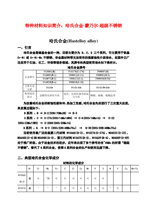 特种材料知识简介--哈氏合金-蒙乃尔-超级不锈钢