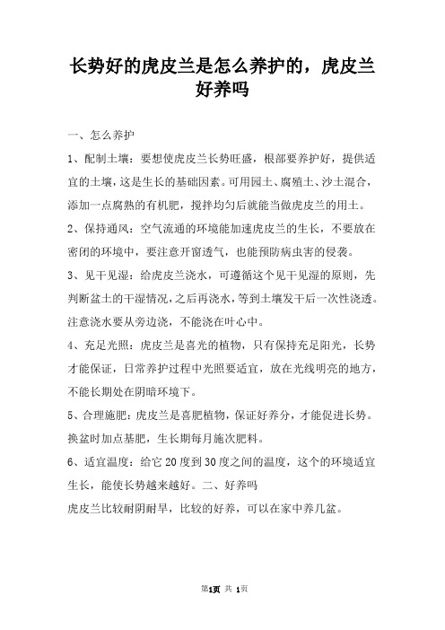长势好的虎皮兰是怎么养护的，虎皮兰好养吗 