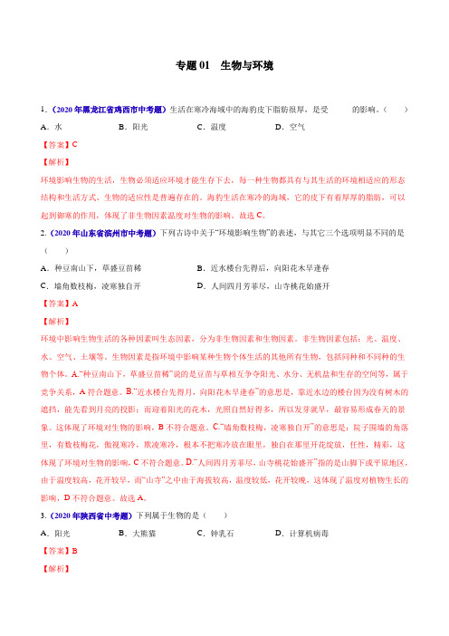 专题01 生物与环境-2020年中考生物真题分项汇编(全国通用) 带解析