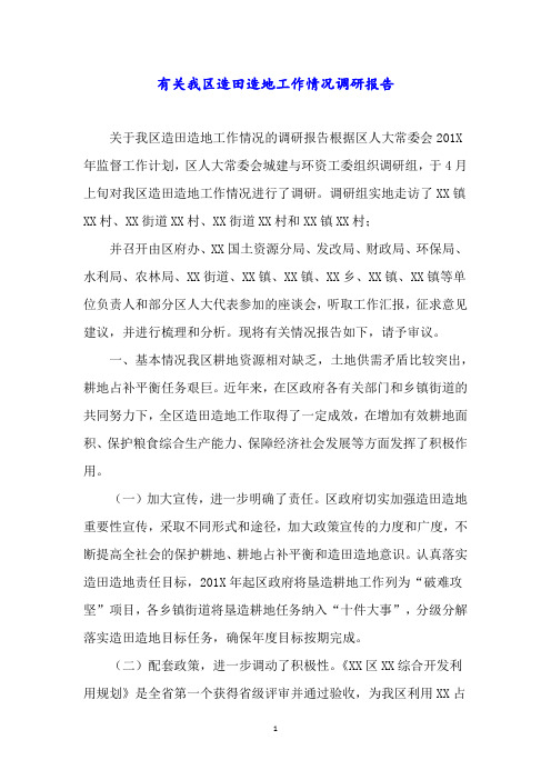 有关我区造田造地工作情况调研报告