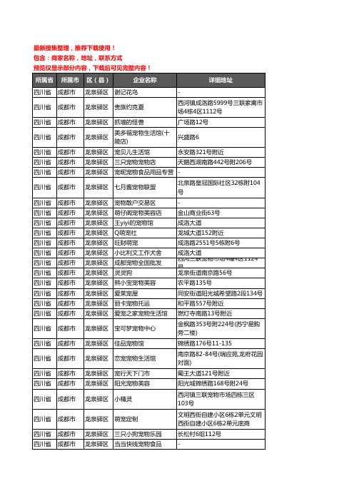 新版四川省成都市龙泉驿区宠物店企业公司商家户名录单联系方式地址大全184家