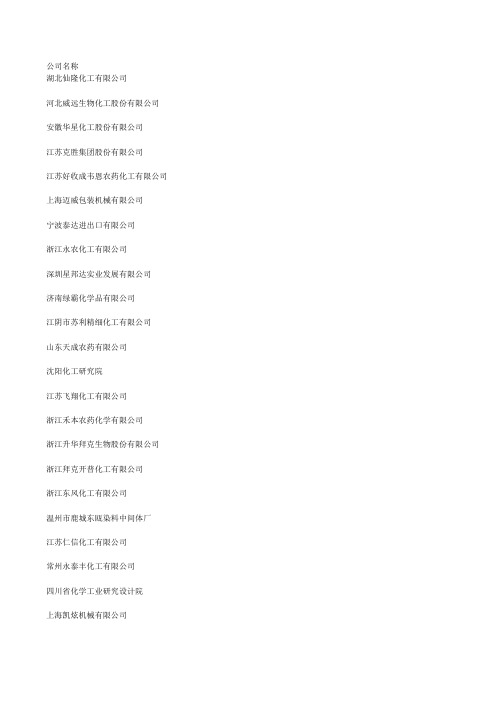 中国农药出口企业名单