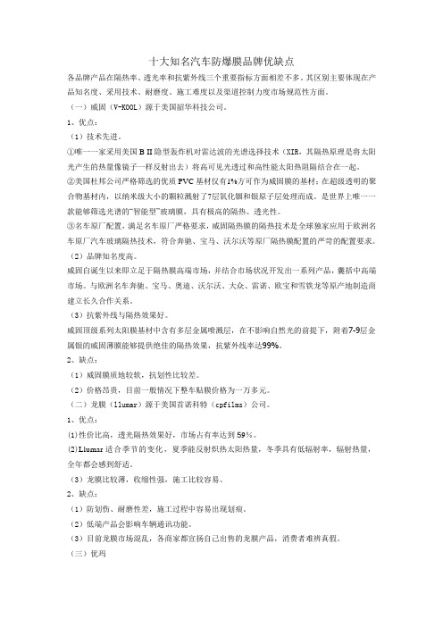 十大品牌太阳膜对比