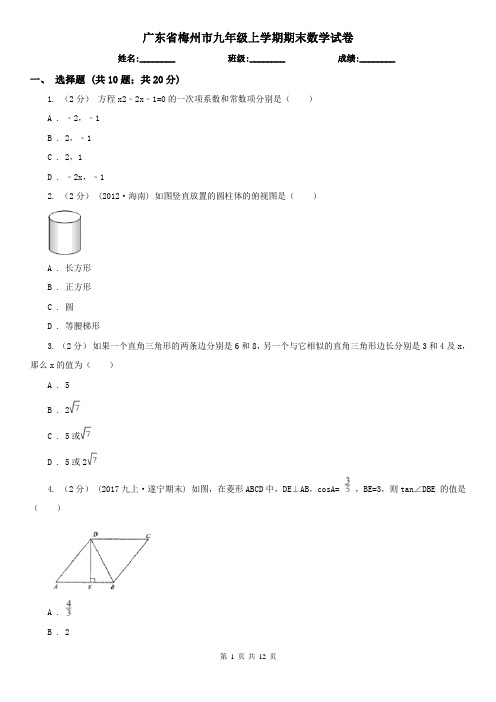 广东省梅州市九年级上学期期末数学试卷