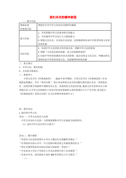 九年级道德与法治上册 第一单元 五星红旗,为你骄傲 第3课 凝心聚魂的文化力量 第1框 我们共同的精神家园导