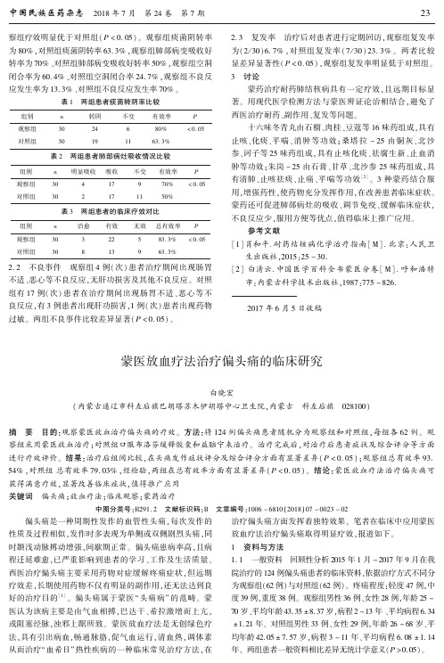 蒙医放血疗法治疗偏头痛的临床研究