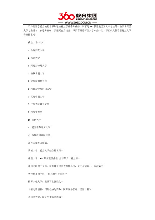 荷兰大学什么专业好