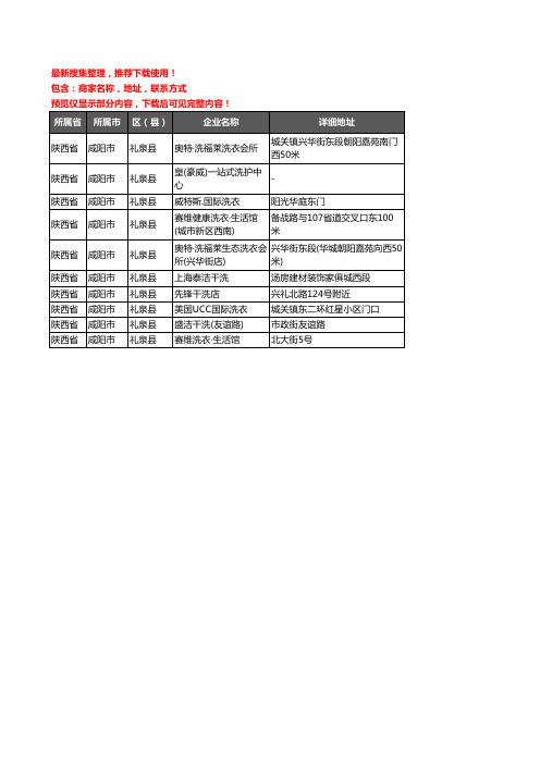 新版陕西省咸阳市礼泉县洗衣店企业公司商家户名录单联系方式地址大全10家