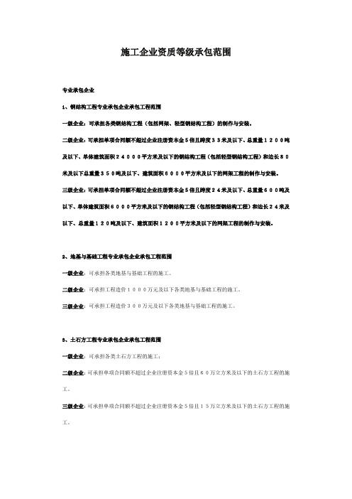 施工企业资质承包范围