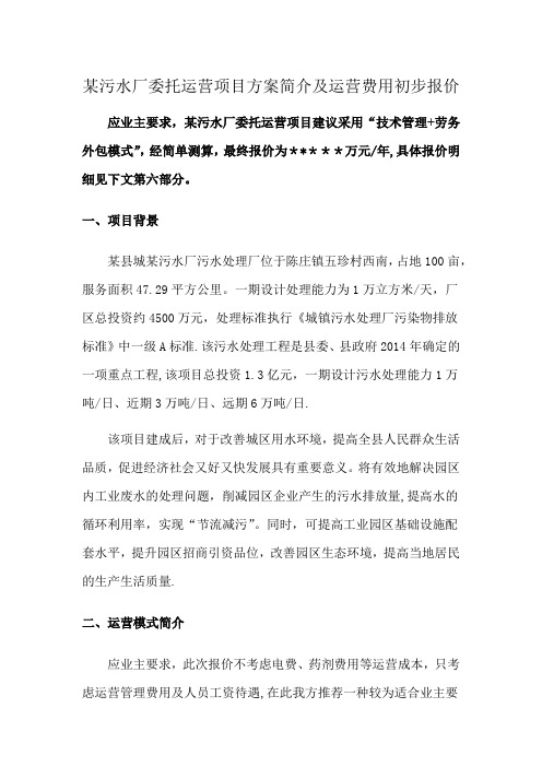 某污水厂委托运营方案及运营费用初步报价【范本模板】