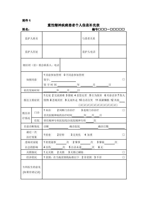 基本公共卫生服务项目重性精神病随访表