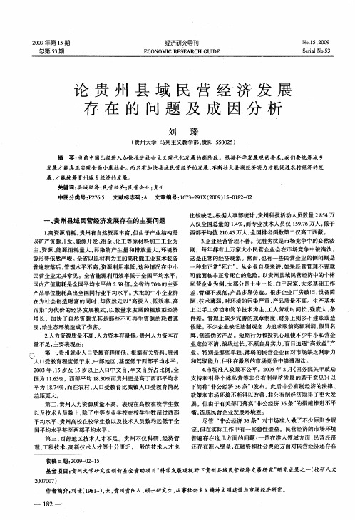论贵州县域民营经济发展存在的问题及成因分析