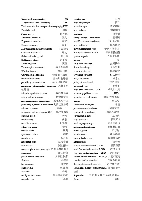 肿瘤词汇