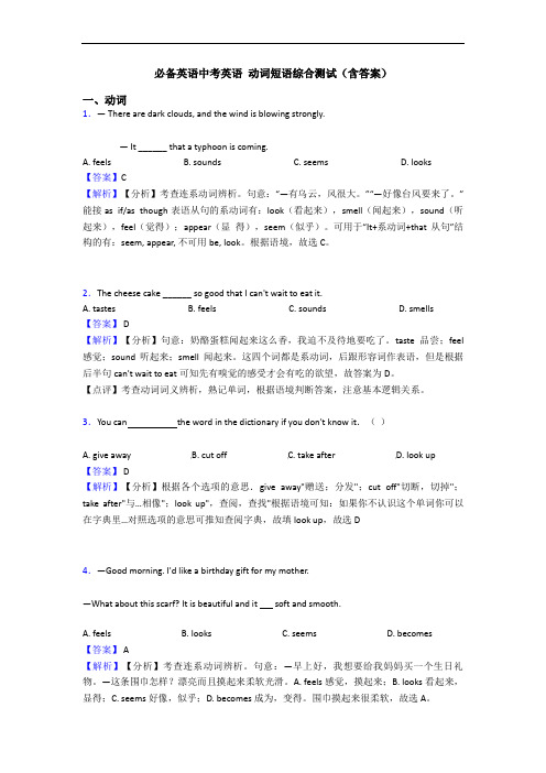 中考英语 动词短语综合测试(含答案)(1)