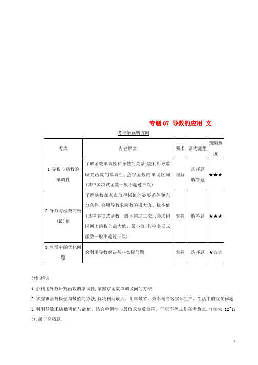 三年高考2016_2018高考数学试题分项版解析专题07导数的应用文含解析