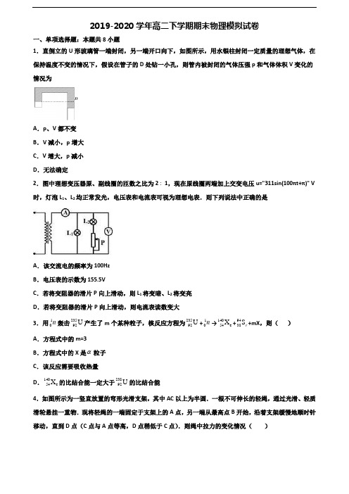 甘肃省金昌市2020新高考高二物理下学期期末复习检测试题