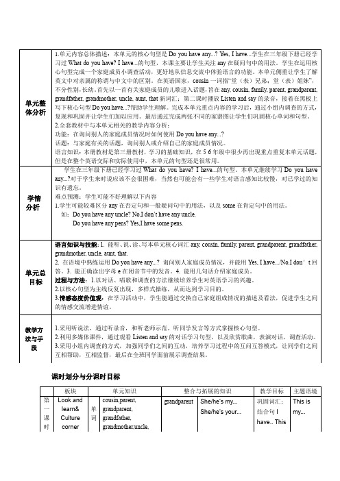 沪教版四年级上学期英语Unit 4 Do you have any cousin 教案