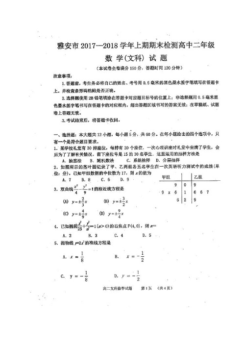 四川省雅安市1718学年度高二上学期期末考试(图片)——
