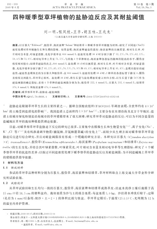 四种暖季型草坪植物的盐胁迫反应及其耐盐阈值
