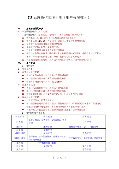 K3系统用户管理手册