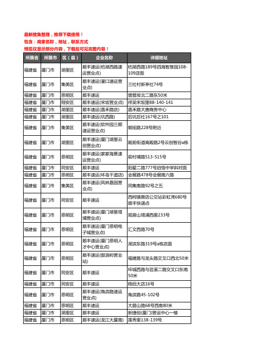 新版福建省厦门市顺丰快递企业公司商家户名录单联系方式地址大全84家