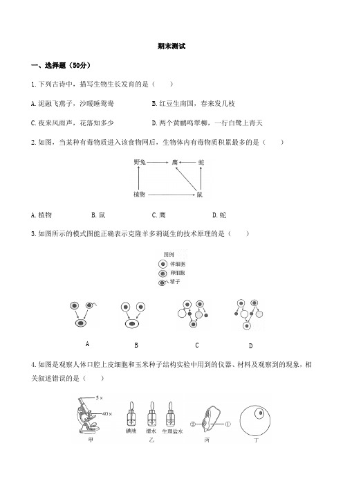 广东省广州市2019-2020学年初中生物七年级上册 期末测试03(人教版)含答案