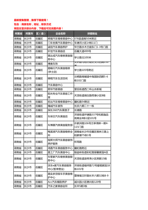新版湖南省长沙市岳麓区汽车装具企业公司商家户名录单联系方式地址大全217家