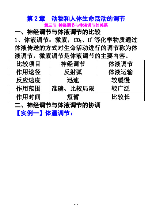 神经调节及体液调节的关系