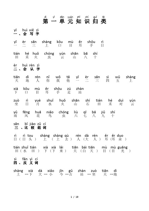 一年级上册语文知识点总结带拼音-新部编版