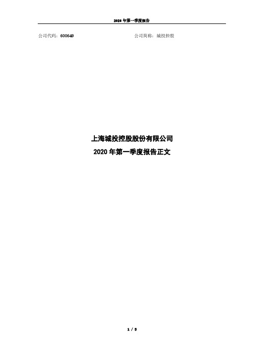 城投控股：2020年第一季度报告正文