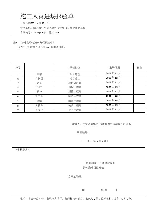 人员进场报验单