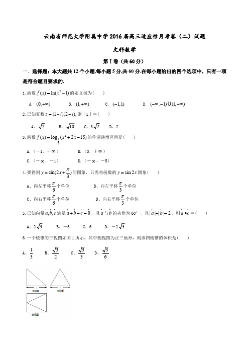 【全国百强校】云南省云南师范大学附属中学2016届高三适应性月考(二)文数试题(原卷版)