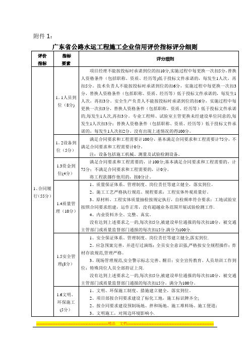 广东省公路水运工程施工企业信用评价指标评分细则