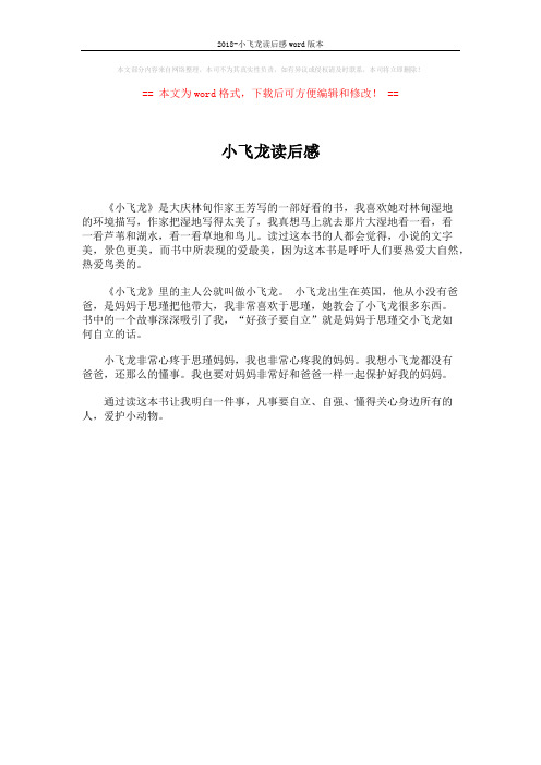 2018-小飞龙读后感word版本 (1页)