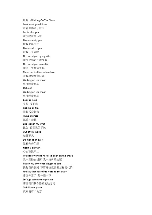 鹿晗新歌《Walking On The Moon》歌词