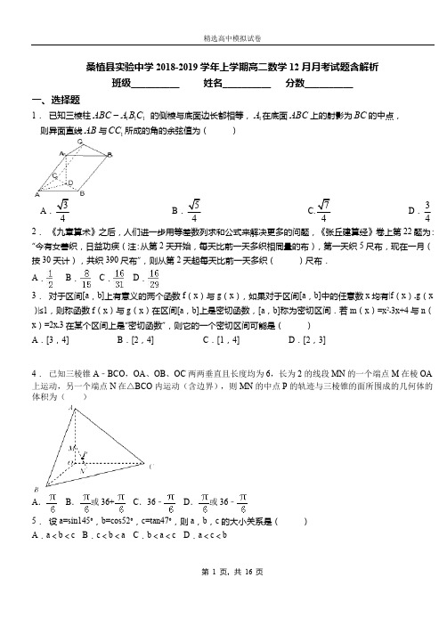 桑植县实验中学2018-2019学年上学期高二数学12月月考试题含解析