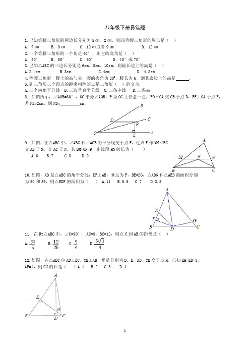 (仅供参考)北师大版八下数学易错题