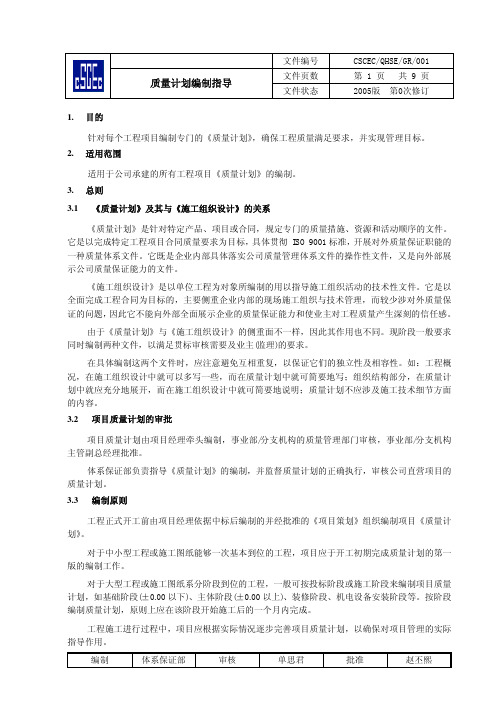 质量计划编制指导