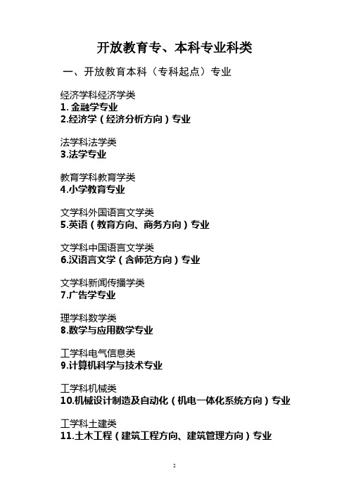 开放教育专、本科相关专业科类
