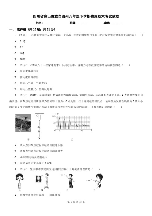 四川省凉山彝族自治州八年级下学期物理期末考试试卷